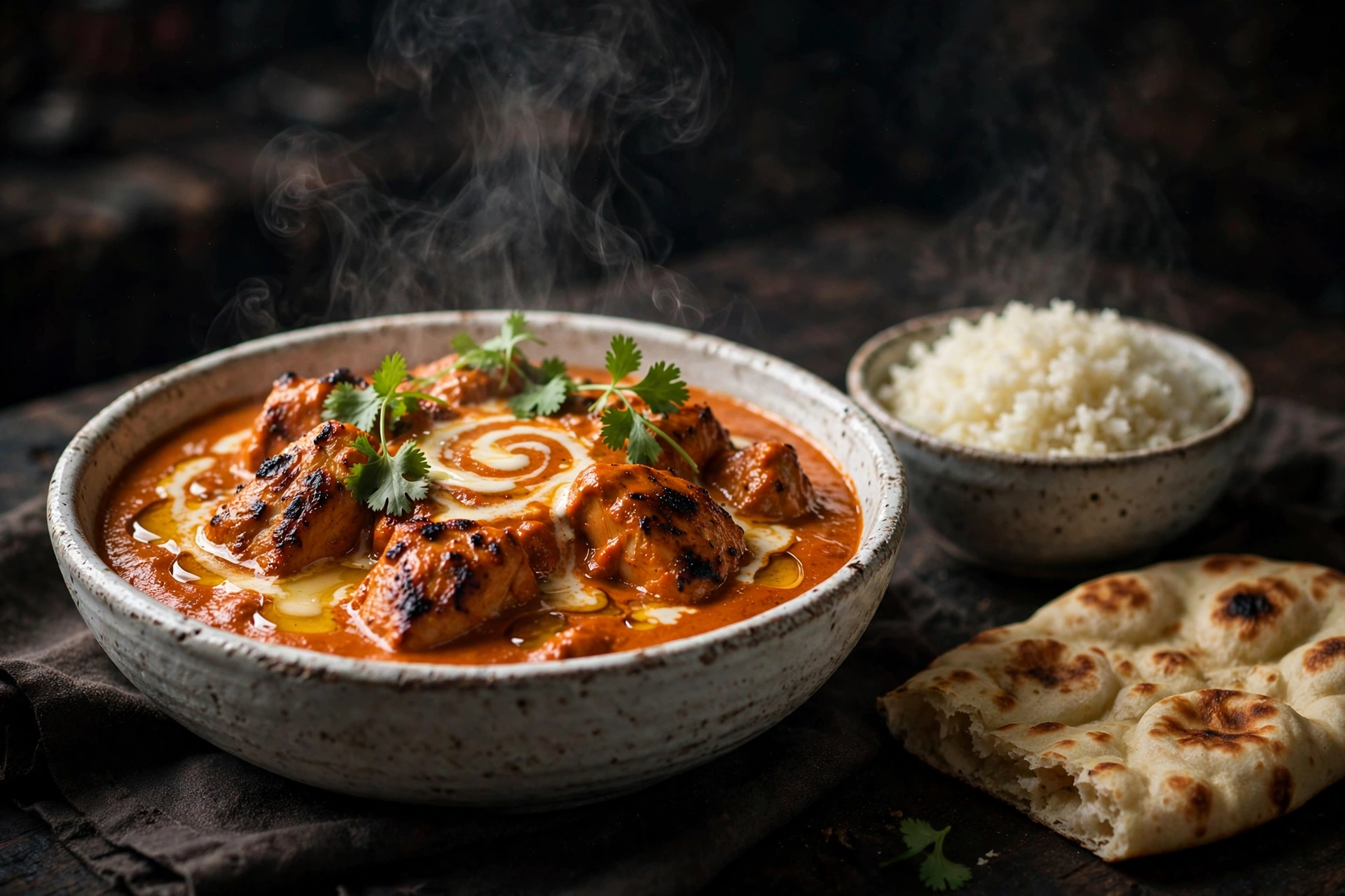Keto butter chicken in a white bowl