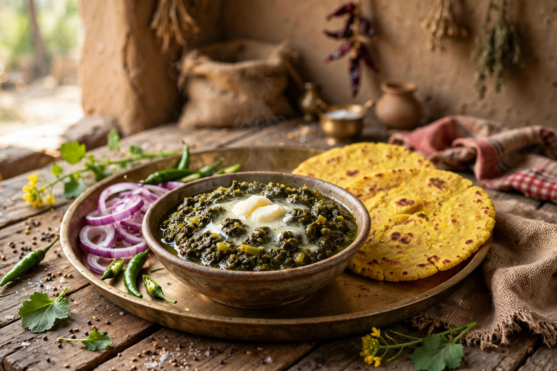 Sarson ka saag with white butter and makai ki roti